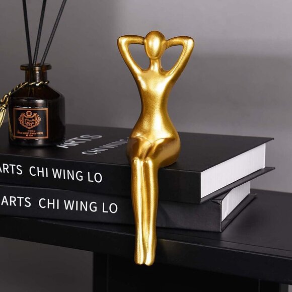 Gold Thinker Statue Décor Book Shelf Abstract Statue Ornament Office Déc… - Picture 9 of 10